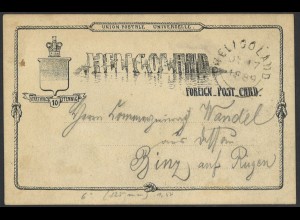 Altdeutschland Helgoland 1889 Ganzsache Postkarte P 6 nach Binz auf Rügen 