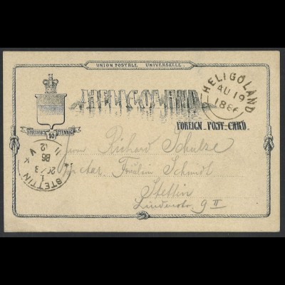 Altdeutschland Helgoland 1886 Ganzsache Postkarte P6 nach Stettin