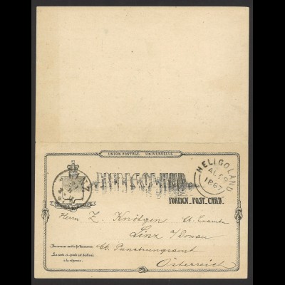 Altdeutschland Helgoland 1887 Ganzsache Postkarte P7 F+A n. Linz in Österreich