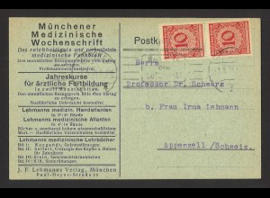 Deutsches Reich 1924 Postkarte MeF MiNr. 340 Lehmanns Verlag München > Schweiz