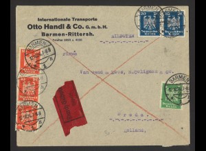 Deutsches Reich 1926 Brief MiF MiNr. 356-358 Eilboten Barmen n. Breda Holland