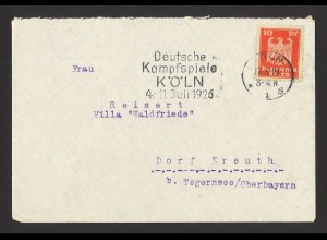 Deutsches Reich 1926 Brief EF MiNr. 357 Sonderstempel Deutsche Kampfspiele Köln