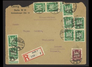 Deutsches Reich 1924 Einschreiben Brief MiF MiNr. 356 + 359 Berlin nach Luzern 