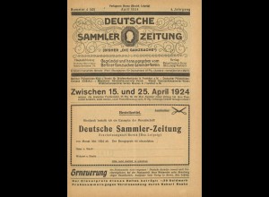 Deutsche Sammler Zeitung, hrsg. v. Berliner Ganzsachen-Sammler-Verein, Borna 1924/25.