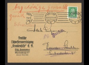 Deutsches Reich 1927 Brief EF MiNr. 388 "Schwesternvereinigung Krankenhilfe"