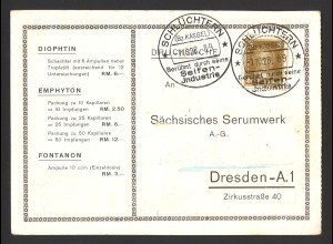 Deutsches Reich 1928 Postkarte Drucksache mit SSt "Schlüchtern Seifenindustrie"