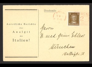 Deutsches Reich 1928 Postkarte MiF MiNr. 385 + 2 Pf. Freistempel Medizin Reklame