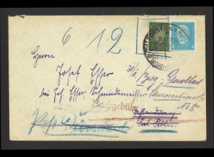 Deutsches Reich 1932 Brief MiNr. 454 + Ganzsachenausschnitt (!) Nachgebühr Forst