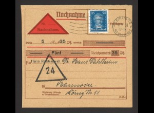 Deutsches Reich 1928 Nachnahme Karte EF MiNr. 393 MaschSt Leipzig Messestadt