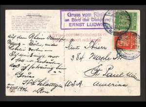Deutsches Reich 1926 Postkarte Gruss vom Rhein an Bord des Dampfers Ernst Ludwig