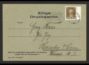 Deutsches Reich 1927 Brief Drucksache EF 385 EF Stempel "Frühling in Wiesbaden"