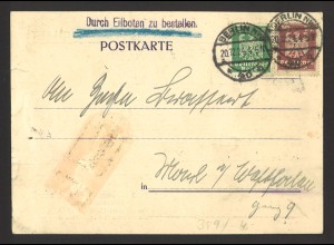 Deutsches Reich 1924 Eilboten-Postkarte MiF MiNr. 356 + 359 Berlin Elektr. Ges.