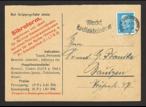 Deutsches Reich 1931 Reklame Postkarte EF MiNr. 454 Sibroform Medizin Thematik
