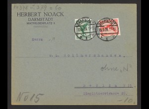 Deutsches Reich 1928 Brief MiF MiNr. 378 + 379 Darmstadt nach Berlin