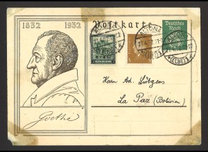 Deutsches Reich 1932 Ganzsache Postkarte P 213 + ZuF MiNr 410 + 463 b. Bolivien
