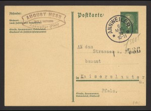 Deutsches Reich 1932 Ganzsache Postkarte P 195 aus Annweiler n. Kaiserslautern