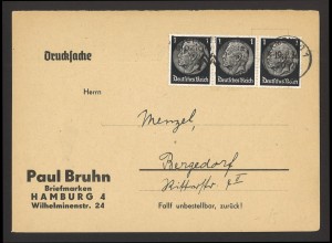 Deutsches Reich 1934 Postkarte MeF MiNr. 512 x Paul Bruhn Briefmarken Hamburg