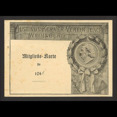 Deutsches Reich 1942 Postkarte / Mitgliedskarte Justinus Kerner Verein Weinsberg