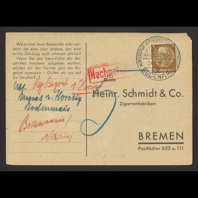 Deutsches Reich 1937 Postkarte Sonderstempel Bodenmais Wintersport > Nachgebühr 