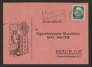 Deutsches Reich 1935 Postkarte EF MiNr 516 SoSt Bach-Händel Schützfeier Albadie
