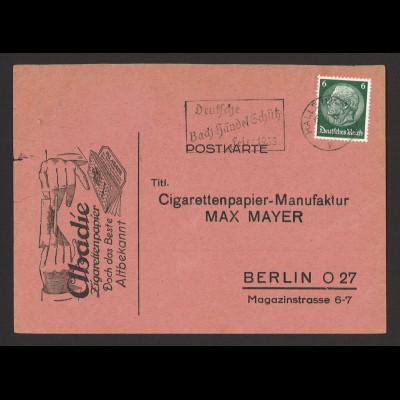 Deutsches Reich 1935 Postkarte EF MiNr 516 SoSt Bach-Händel Schützfeier Albadie