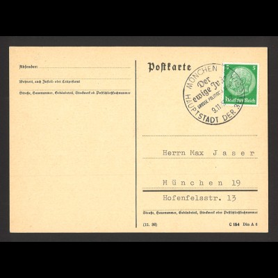Deutsches Reich 1937 Postkarte EF MiNr. 515 X SoSt "Der ewige Jude" Propaganda