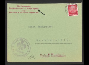 Deutsches Reich 1934 Dienst Brief EF MiNr. 519 X Bad Sulza + Propaganda Stempel 