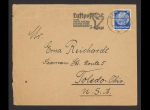 Deutsches Reich 1936 Brief EF MiNr. 522 Xb (MIchel 200,-) Berlin Toledo Ohio USA