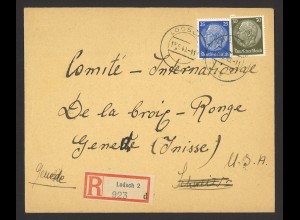 Deutsches Reich 1940 Einschreibe-Brief MiF MiNr. 522 + 523 Lodsch / Lodz n. Genf
