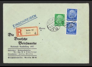 Deutsches Reich 1937 R-Brief MiF Zudruck "Die Deutsche Briefmarke" Ausstellung