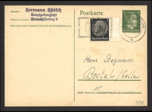 Deutsches Reich 1942 Postkarte P 298 + ZuF MiNr. 512 X Danzig Langfuhr n. Bostel
