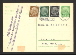 Deutsches Reich 1937 Postkarte + ZuF Düsseldorf n. Zürich Thematik Medizin 