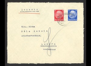 Deutsches Reich Briefvorderseite MiF 15 + 25 Pf. Bahnpost an Bela Sekula Schweiz