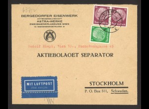 Deutsches Reich 1940 Luftpost Brief MiF MiNr. 515 + 520 Wien n. Stockholm Zensur