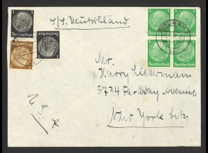 Deutsches Reich 1937 Brief MiF MiNr. 512 + 513 + 515 Berlin New York Schiffspost