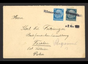 Deutsches Reich 1938 Brief MiF MiNr. 514 + 521 Römerstadt Sudetenland n. Teschen