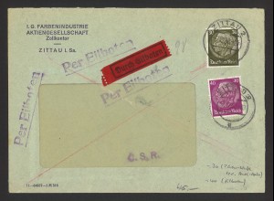 Deutsches Reich 1938 Eilboten Auslands-Brief 2. Gewichtsstufe moderiert. Porto 