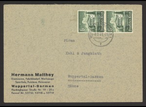 Deutsches Reich 1941 Brief MeF MiNr. 754 Wuppertal Barmen Firmenpost Ortsbrief
