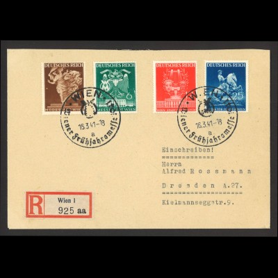 Deutsches Reich 1941 Einschreiben Brief MiF MiNr. 768-771 Wiener Frühjahrsmesse