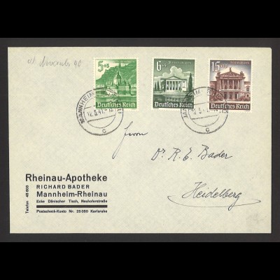 Deutsches Reich 1941 Brief MiF MiNr. 753, 754 + 757 Mannheim Heidelberg Apotheke
