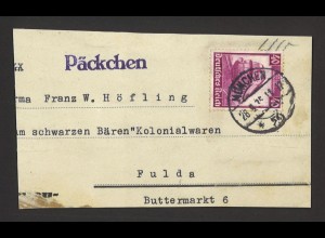 Deutsches Reich 1935 Päckchen Adressträger MiNr. 583 München nach Fulda EF?