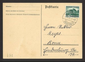 Deutsches Reich 1938 Postkarte EF MiNr. 673 Bordesholm Holstein nach Bonn