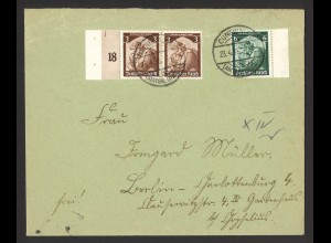 Deutsches Reich 1935 Brief MiF MiNr. 565 + 566 Bogenrand Cunewalde nach Berlin