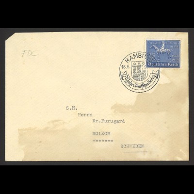 Deutsches Reich 1939 Brief FDC EF MiNr. 698 + SoSt 70 Jahre Deutsches Derby 