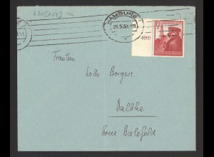 Deutsches Reich 1939 Brief EF MiNr. 691 Geburtstag des Führers Hamburg n. Dalbke