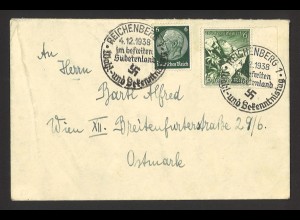 Deutsches Reich 1938 Brief MiF MiNr 546 + 678 Winterhilfswerk + SoSt Reichenberg
