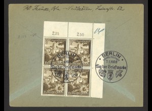 Deutsches Reich 1939 Brief MeF MiNr. 675 Eckrand-Viererblock Tag der Briefmarke