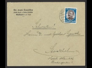 Deutsches Reich 1934 Brief EF MiNr 543y Weilheim a.d. Teck n. Stockholm Schweden