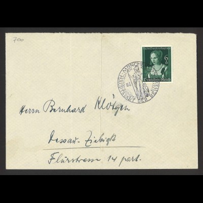 Deutsches Reich 1939 Brief EF MiNr. 700 + SoSt Tag der Deutschen Kunst München