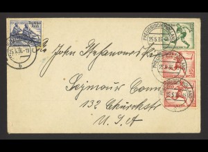Deutsches Reich 1936 Brief MiF MiNr. 611 + 613 + 615 Olympische Spiele nach USA